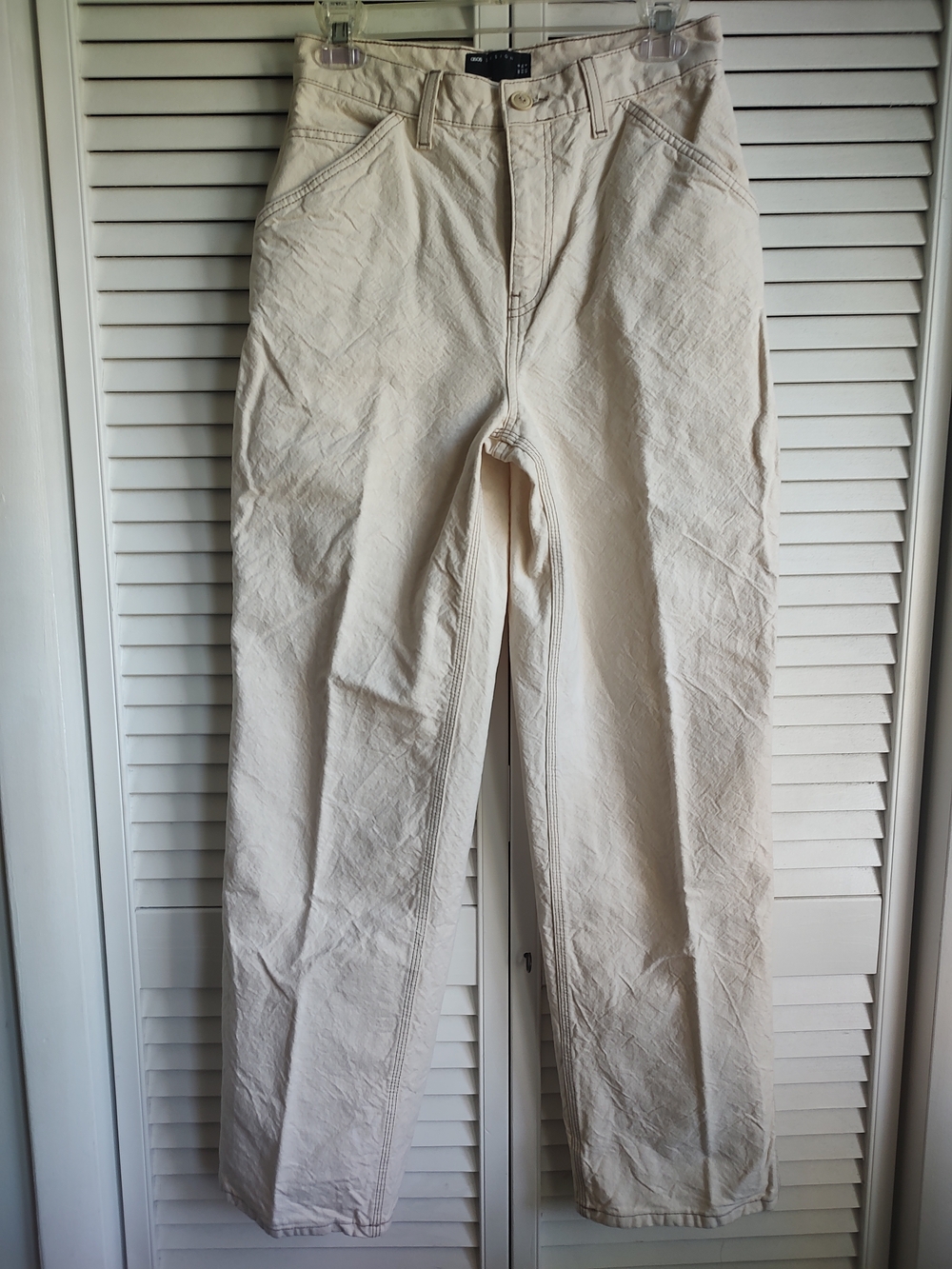 High-Rise Cream Wide-Leg Carpenter Pants